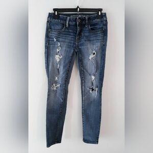 American Eagle Outfitters Women’s Skinny Distressed Dark Blue Jeans